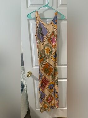 Beige Floral Print Maxi Dress - Comfortable Sleeveless Summer Dress